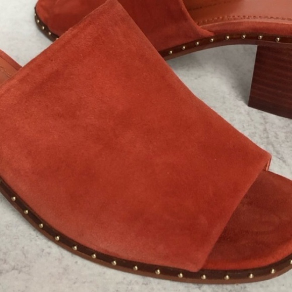 Maje Wave Suede Leather Studded Mules Terracotta EU 39 - Picture 3 of 14